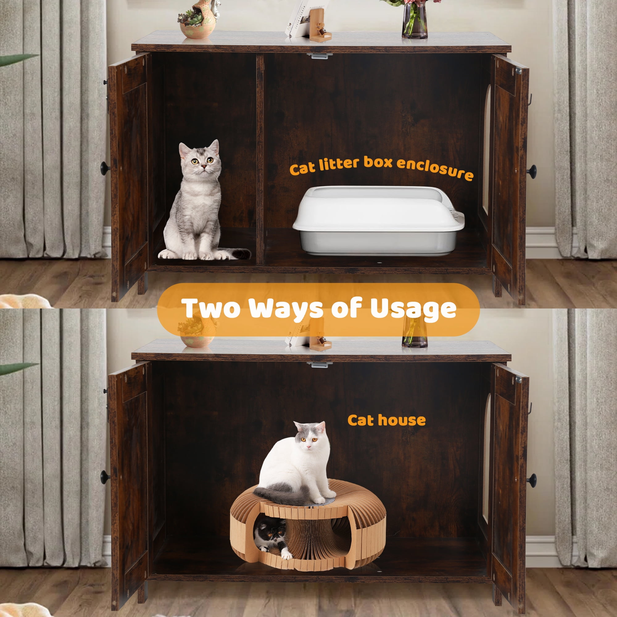 CL.HPAHKL Cat Litter Box Enclosure Furniture, Cat Litter Cabinet Hidden Wooden Cat Washroom with Removable Divider Cat House Cat Box for Livingroom & Entryway, Fit Most Cats and Litter Box, Brown