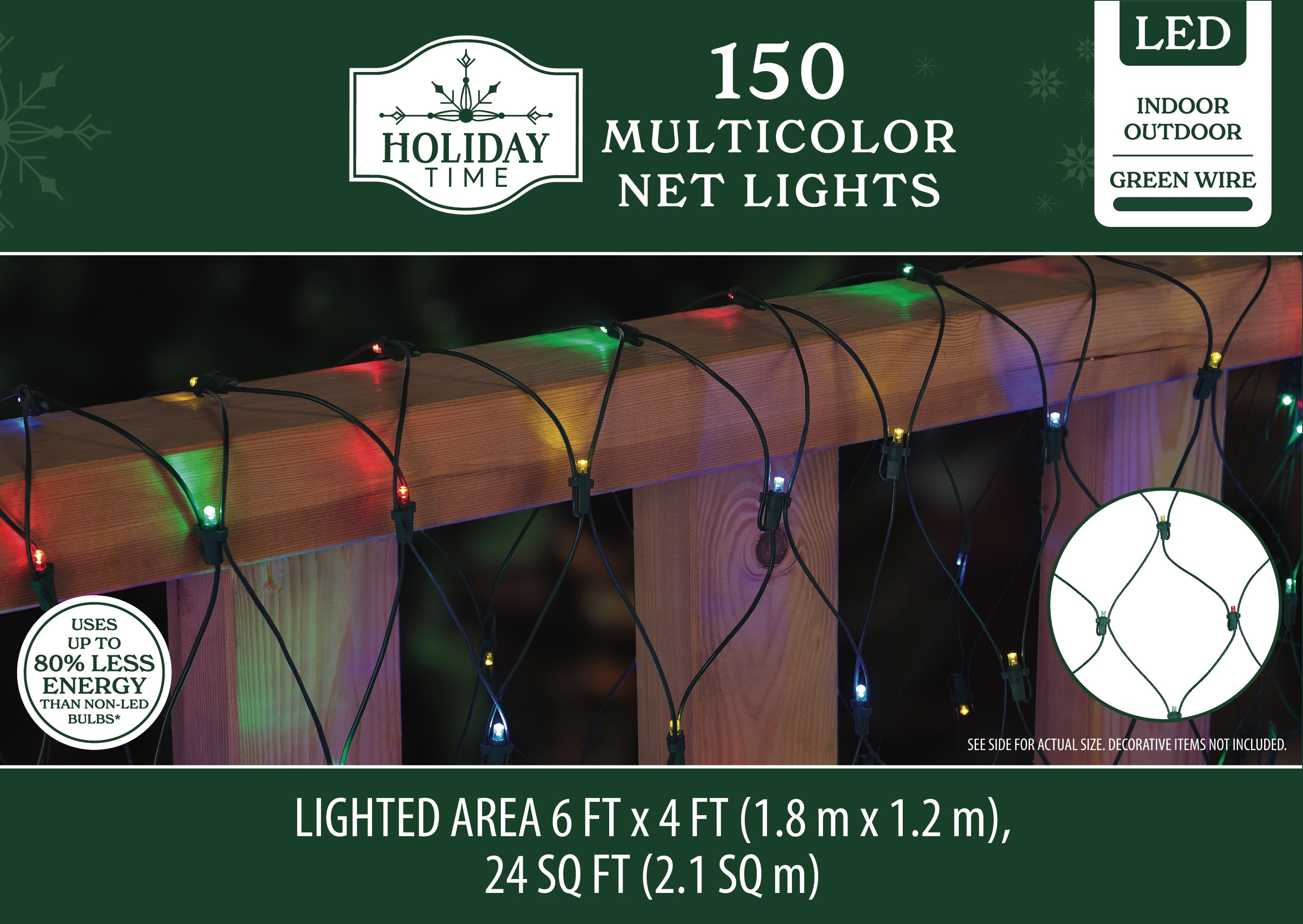 Indoor/Outdoor 150-Count LED Christmas Net Lights, Multicolor, 6