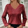 thumbnail image 6 of purcolt Womens Sparkly Sequin Tops Dressy Casual V Neck Glitter Long Sleeve Shirts Cocktail Party Outfit, 6 of 9