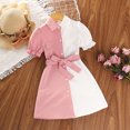 thumbnail image 4 of YTDSCS Toddler Girls Dresses for Kids Girls Colour Blocking Casual Dress Short Sleeve Buttons Party Princess Dress for 4-7 Years, 4 of 7