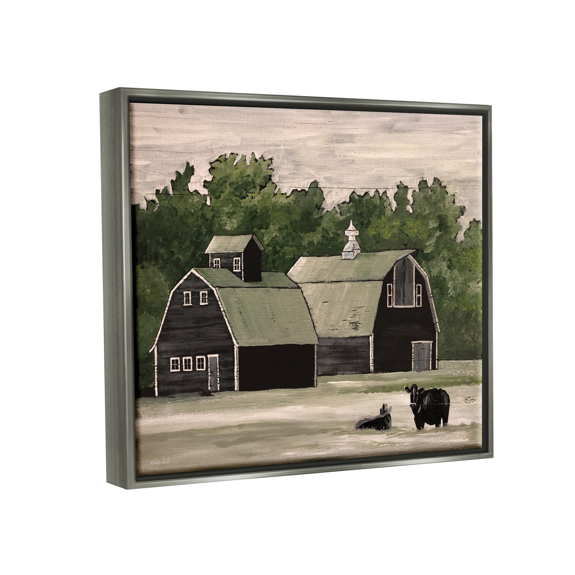 Stupell Stable Barn Country Rural Cattle Landscape Painting Gray Floater Framed Art Print Wall Art