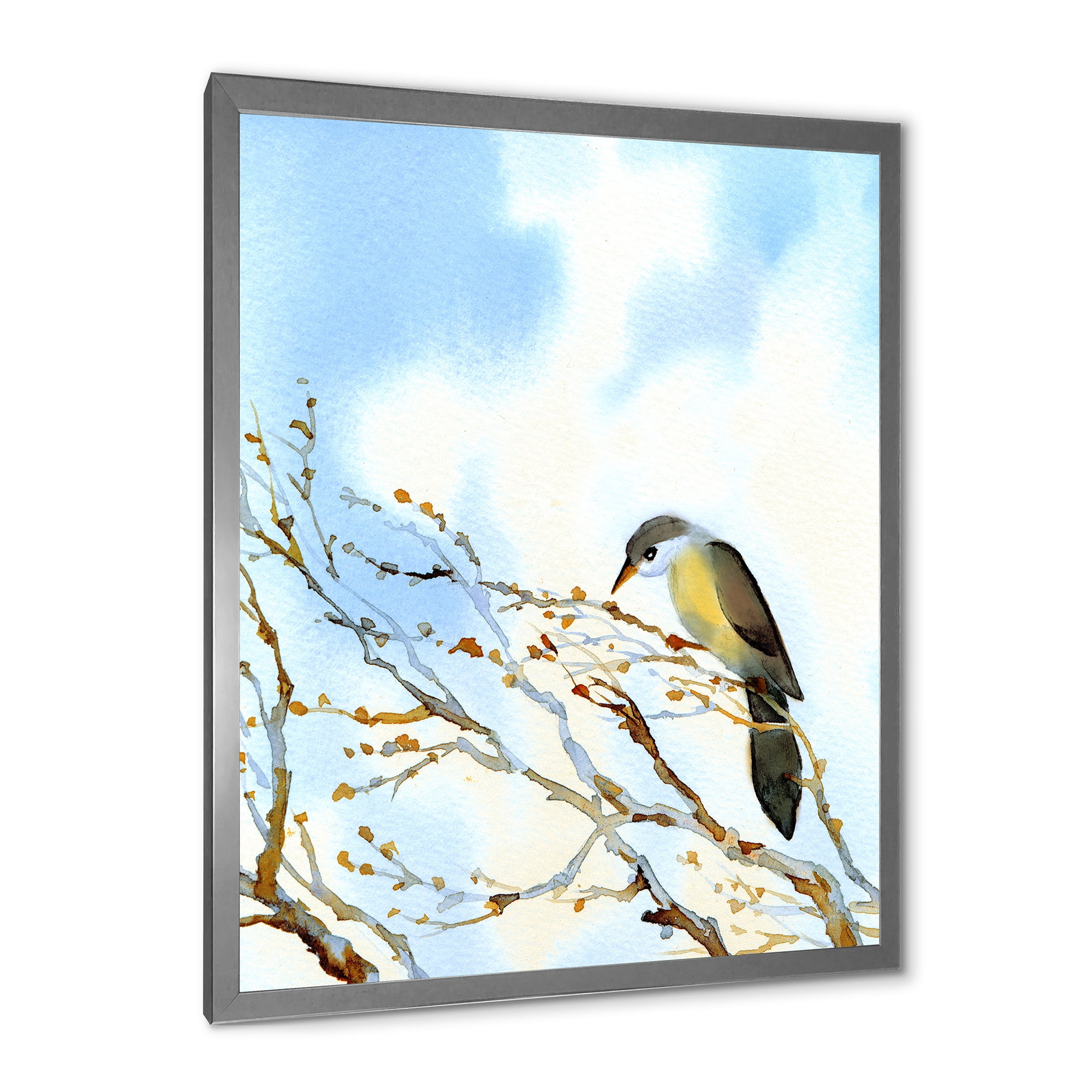 Designart 'Old Bird Sitting On Tree' Traditional Framed Art Print