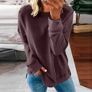 Daznico Sweaters For Women Women Autumn Winter Loose Casual Casual Long Sleeves Round Neck Solid Color Sweatershirt Bronze M