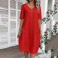 thumbnail image 3 of Summer Dress Women's Dress Lightweight V Neck Beach Dress Half Sleeve Midi Dress Loose Knee Length Buttons Dress With Pockets Dresses for Summer Casual Summer Clothes for Women Summer Midi Dresses, 3 of 3
