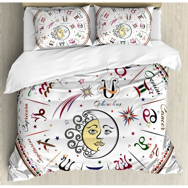 Zodiac Decor Queen Size Duvet Cover Set, Division of Colorful Astrology