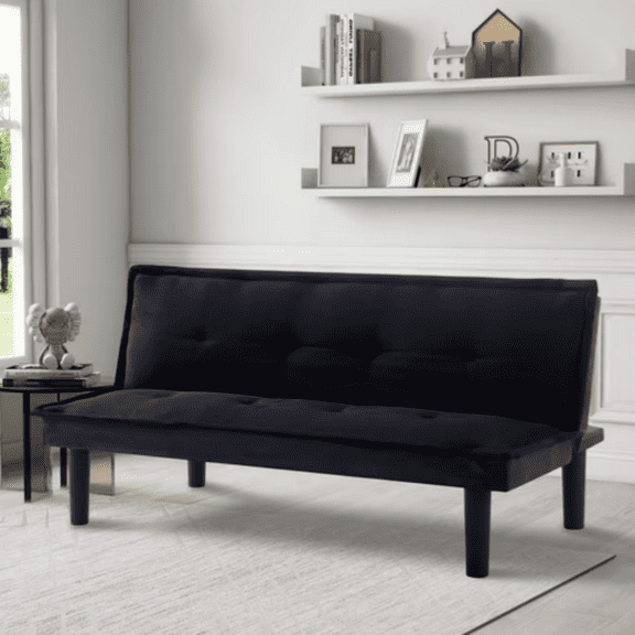 BSHTI Black Modern Futon Sofa bed,Faux Suede Convertible Futon Sleeper Sofa Couch for Livingroom(Black)