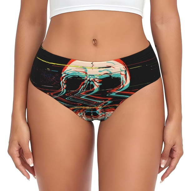 Fotbe Glitch Screaming Skull Calzones Estampados para Mujer – Ropa Interior de Algodón, Cómoda, Suave y Elástica-X-Small
