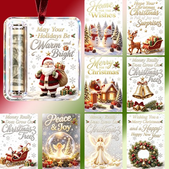 Fwttom Christmas Money Holders for Cash Acrylic Christmas Tree Decorations Holiday Hanging Cash Gift Ornaments for Xmas Tree Home Decor