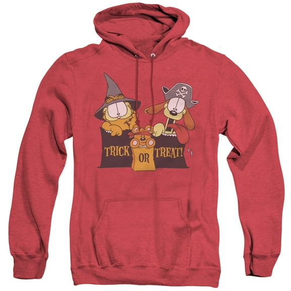 Garfield Trick Or Treat Adult Heather Hoodie Sweatshirt Red