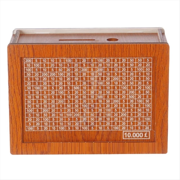 Caja para Ahorro de Dinero, Bóveda de Madera para Niños y Adultos, Hucha Reutilizable con Cuenta Regresiva y Objetivo de Dinero 10000