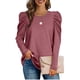 thumbnail image 1 of Top de corte informal para mujer, cuello redondo, mangas abullonadas, Color puro, transpirable, Top para mujer para ir de compras, rojo pardusco XL, 1 of 6