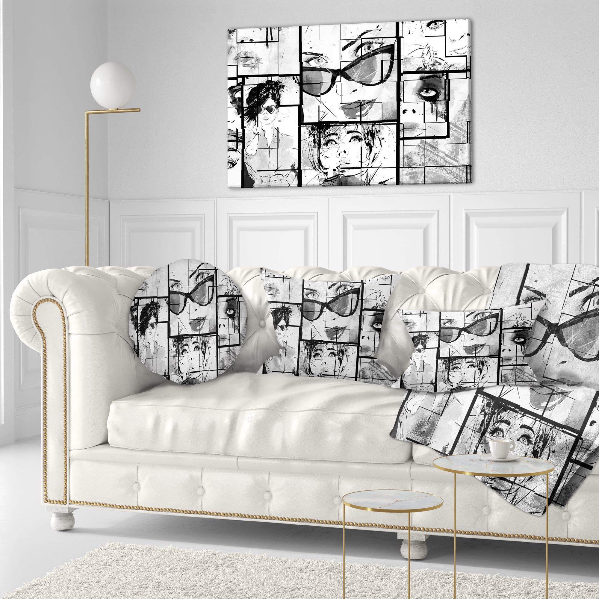 Designart Many Girl Faces Collage - Abstract Portrait Throw Pillow - 12x20