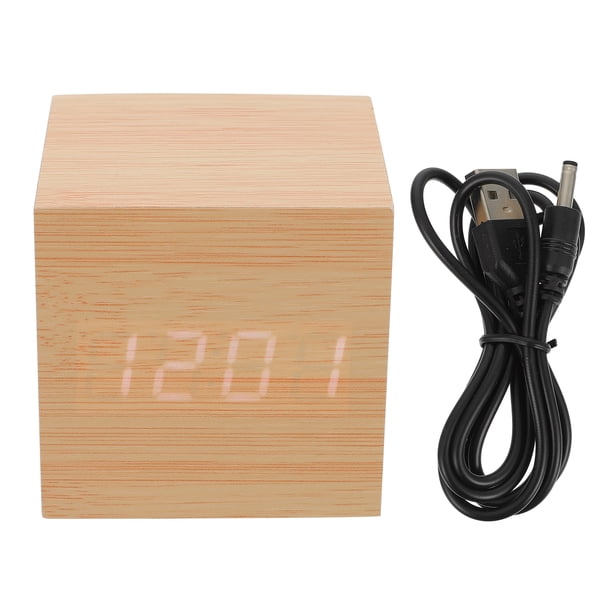 EeaseMX 1 reloj despertador cuadrado de madera con doble pantalla. Mini reloj despertador.