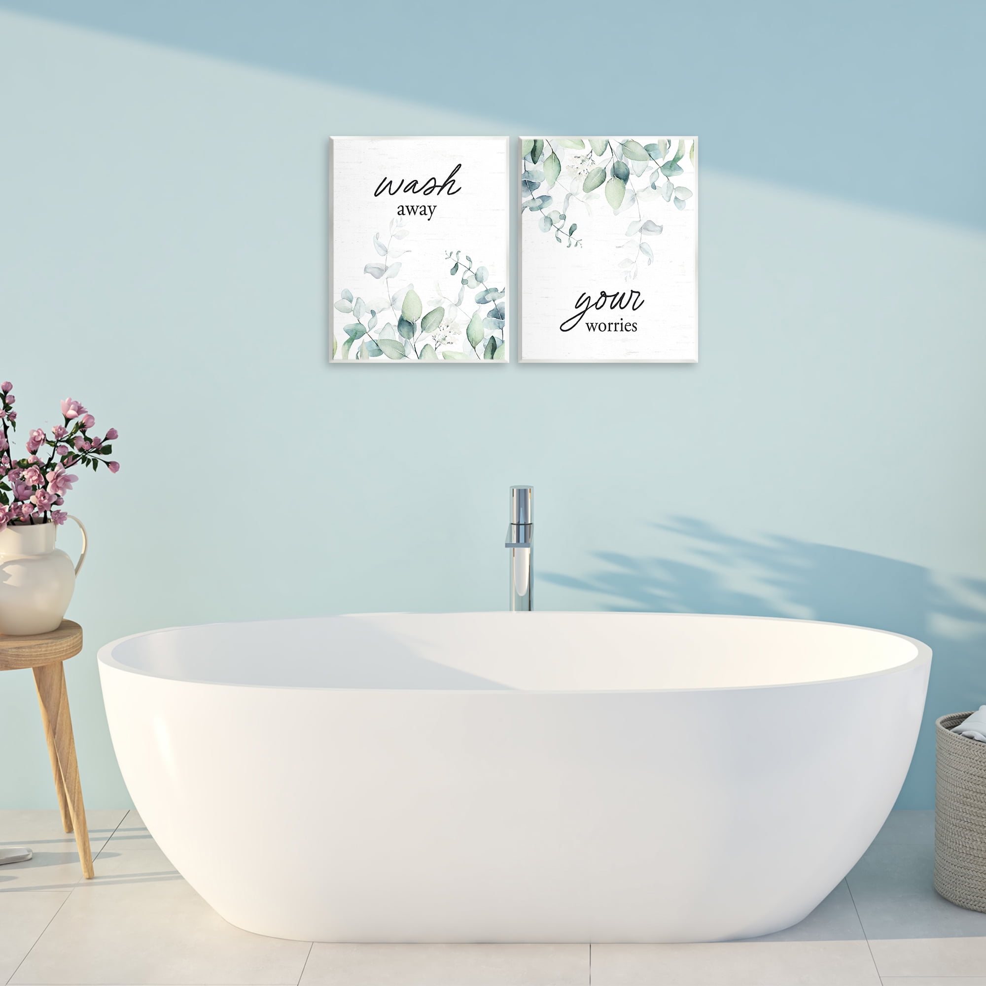 Wash Away Your Worries Leaves 2 Piece Wall Plaque Art Set, design by Lettered and Lined