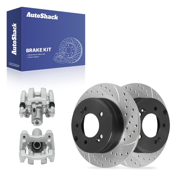 AutoShack Rear Solid Drilled & Slotted E-Coated Brake Rotors   Calipers 4-PC Brake Kit Replacement for 2011-2015 Hyundai Sonata 2011-2015 Kia Optima ShadowGuard 11.18" (284 mm)