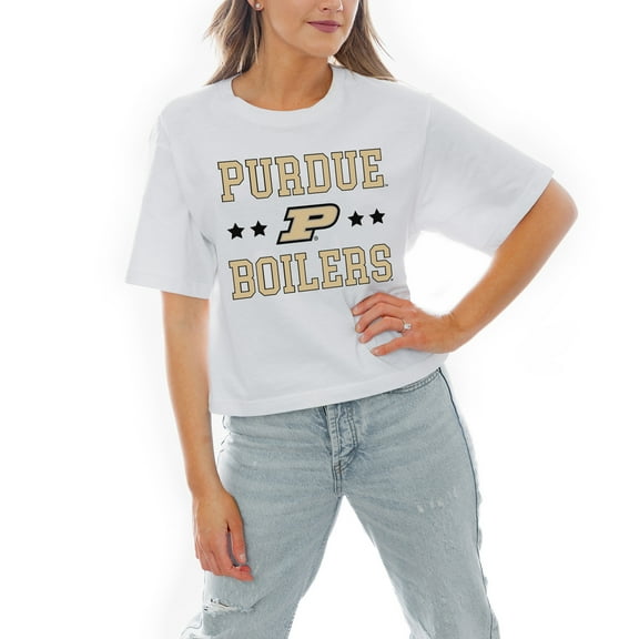 Women's Gameday Couture White Purdue Boilermakers Stars Boxy Fit Cropped T-Shirt
