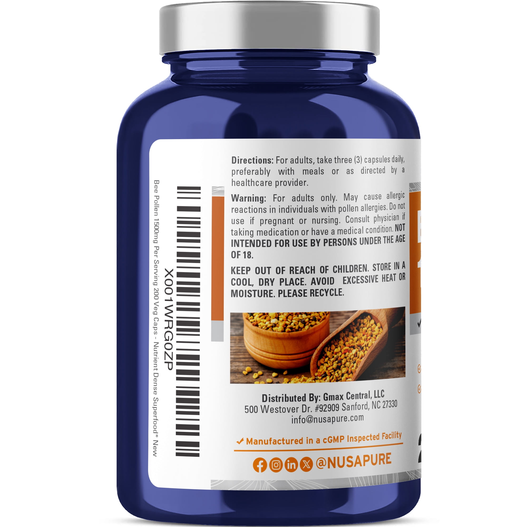 NusaPure Bee Pollen 1500mg Elevate Wellness with 200 Veggie Capsule - Unleash Better Health and Vitality, Dietary Supplement for Adult - Made in USA