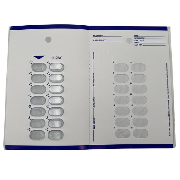 2 Week/ 14 Day Cold Seal Medication Pill Blister Cards, Disposable Easy to Use Unit Dose Pill Organizer for Summer Camps, Nursing Homes, Weekend Getaways and Caregivers (Pack of 6)