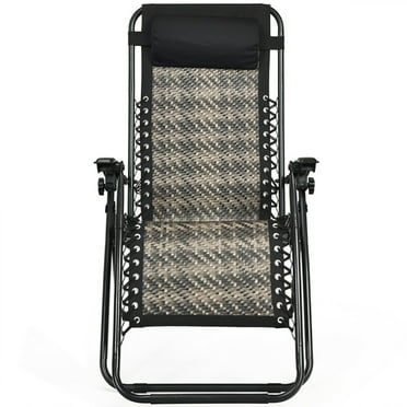 Resenkos Folding Rattan Zero Gravity Lounge Chair with Removable Head Pillow-Gray, Adjustable Zero Gravity Lounge Chair