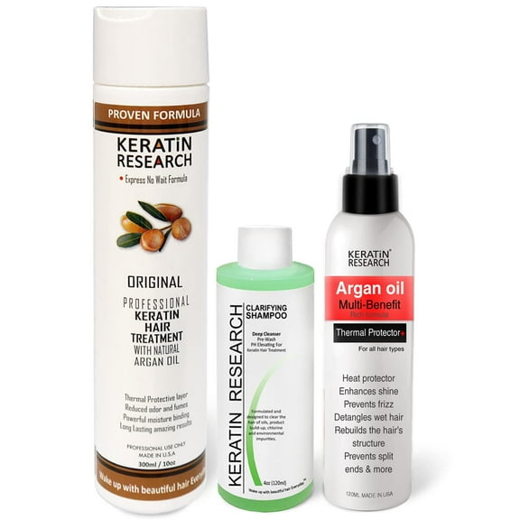 Complex Brazilian Keratin Hair Treatment Kit with Argan Oil Blowout Treatment Straightening and Smoothing Hair with Thermal Protection Spray Keratina Brasilera Para Alisar el Pelo (10oz 4oz 4oz)
