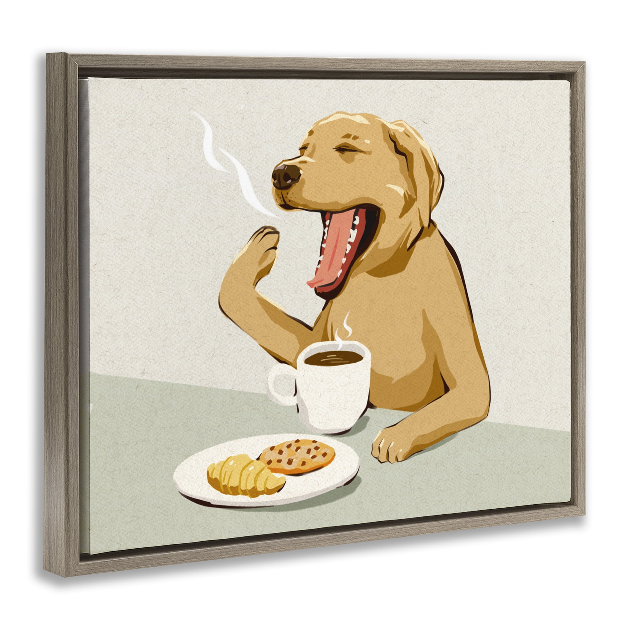 Stupell Industries Yawning Dog with Morning Coffee Brown Framed Floater Canvas Wall Art, design by Ziwei Li