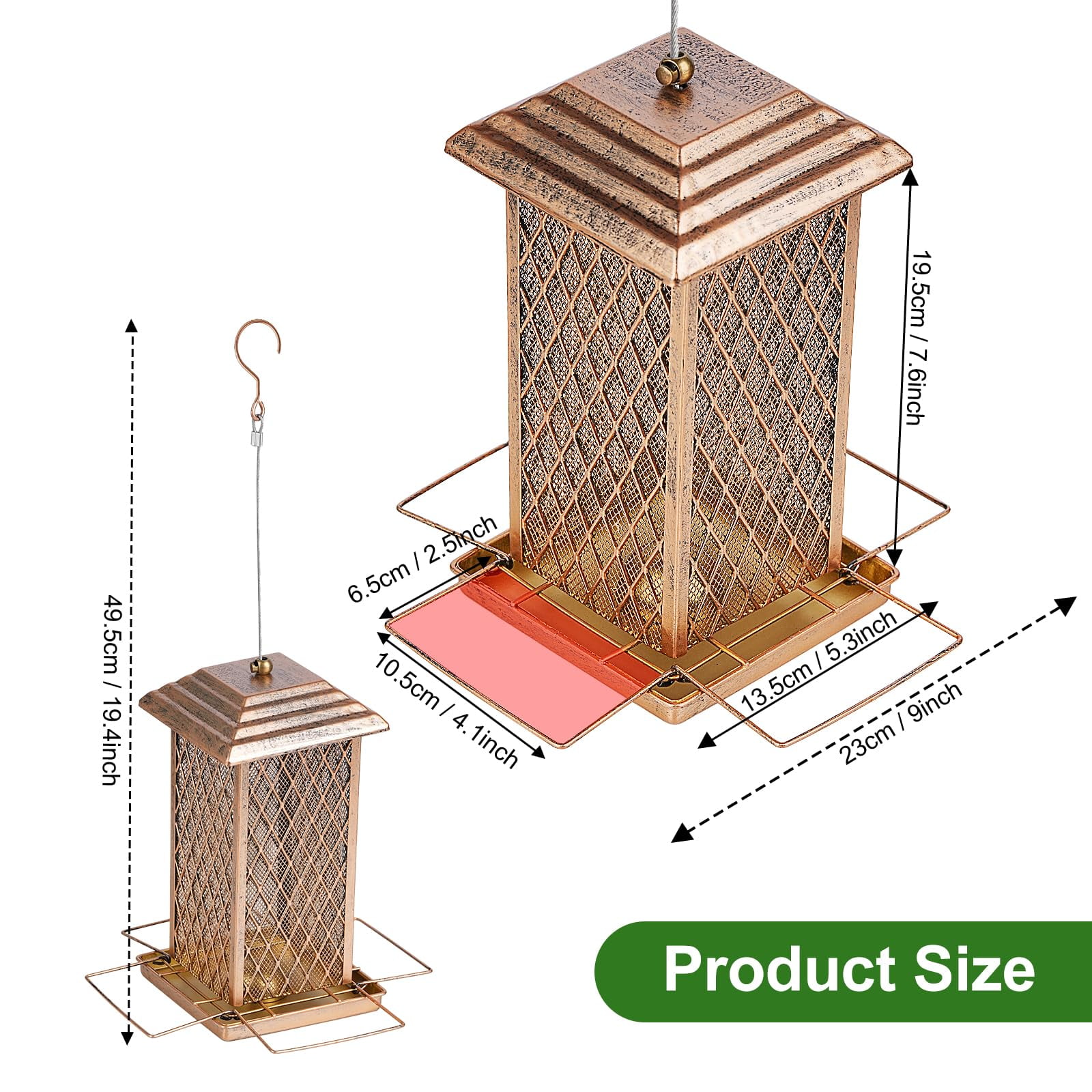 IWNTWY Metal Wild Bird Feeder for Outdoor Hanging, Heavy Duty Birdfeeder 3 lbs Capacity for Garden Yard Decoration