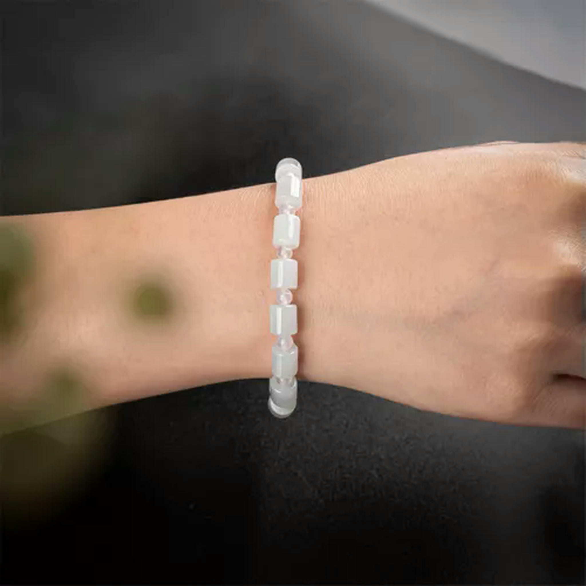HOOUN Natural Grade A Jade Jadeite Agate Women Lucky Column Round Beaded Bracelet
