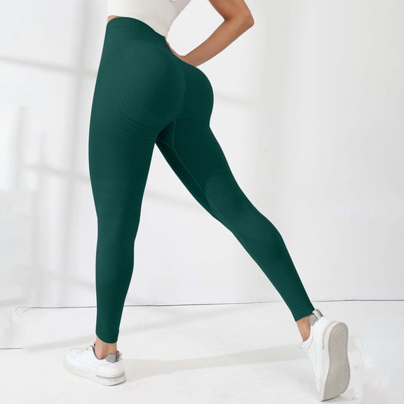 Domuza Women 3d Anti Cellulite Leggings Tummy Control Butt Lift Yoga Pant Seamless Scrunch with Resistance Bands Gym Yoga Pants Dark Green M
