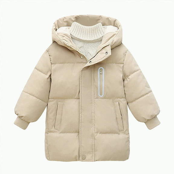 Hessimy Girl Winter Coats Heavyweight Hooded Puffer Jacket Kid Parka Windproof Zipper Thick Warm Outwear winter coat cotton jacket solid colour (Beige,7-8 Years)