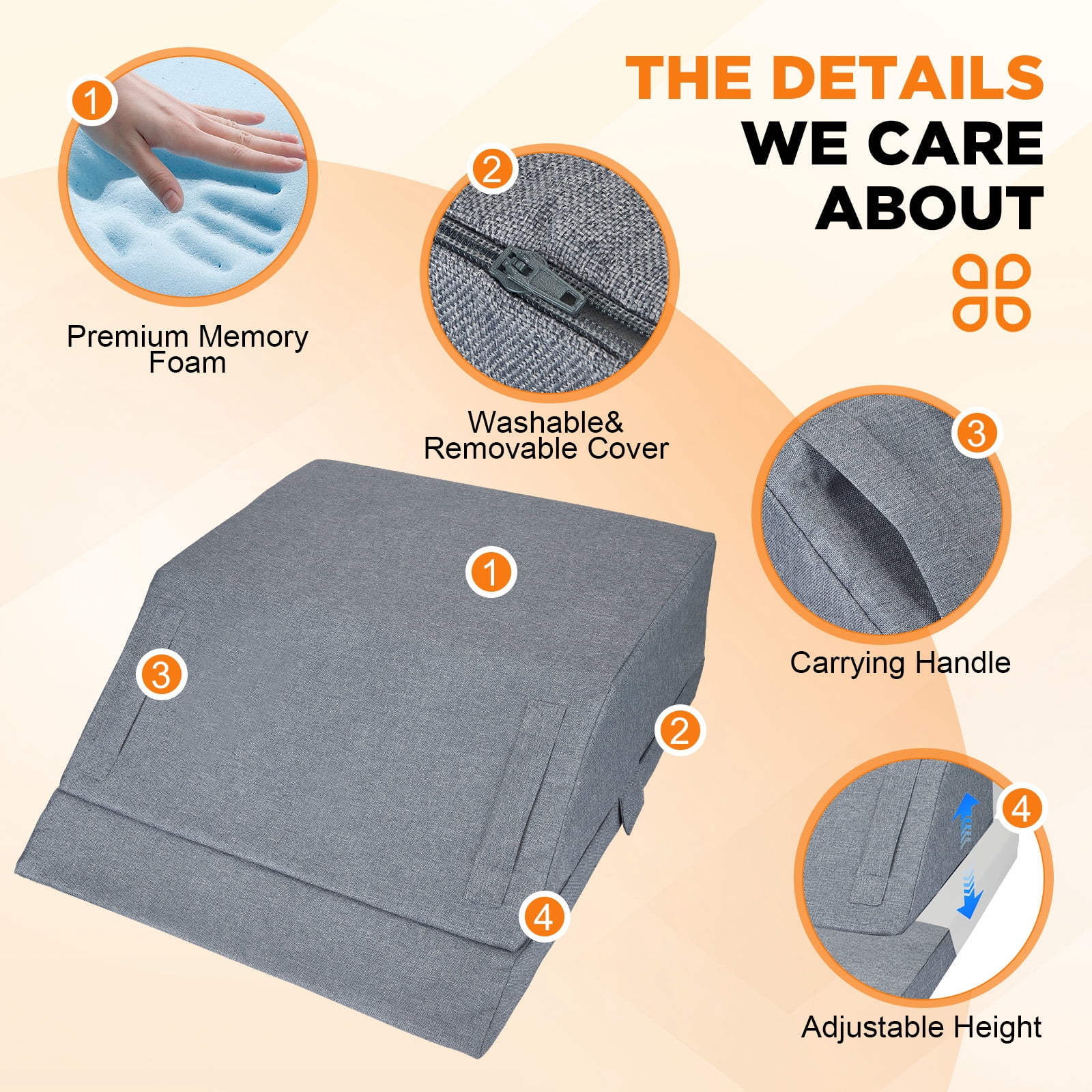 AMTPM Leg Elevation Pillow, Adjustable Height 45° Ergonomic Wedge Pillow with Cooling Memory Foam, for Leg Swelling, Post Surgery, Back Support
