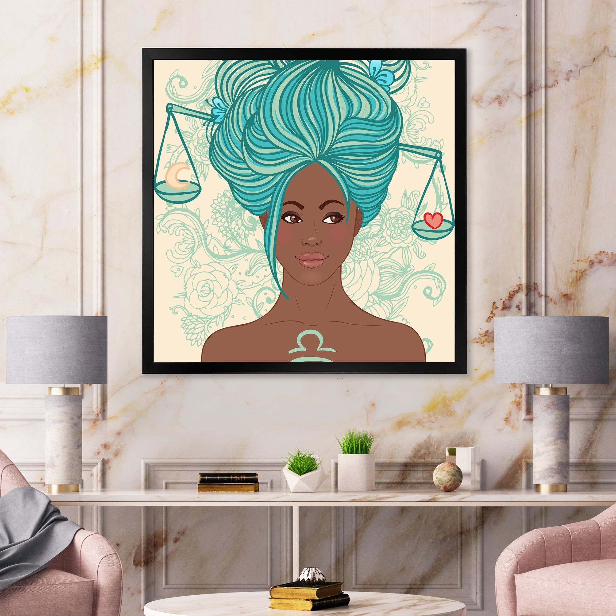 Designart 'Portrait of African American Woman With Blue Hair I' Modern Framed Art Print