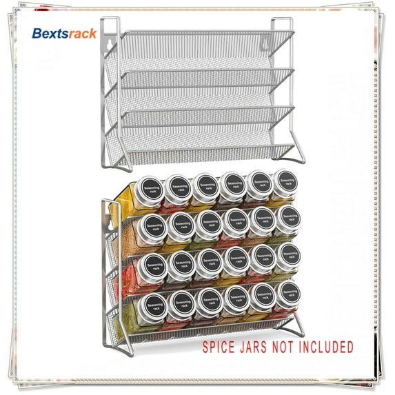 Bextsrack 4 Layer Seasoning Rack, Storage Organizer for countertop 2 Packs(Spice Jars not Included)-(Silver)