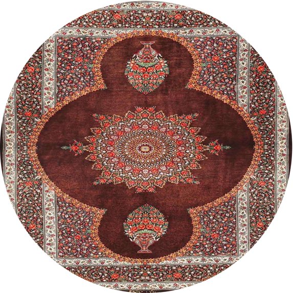 Ahgly Company Indoor Round Traditional Saffron Red Medallion Area Rugs, 4' Round