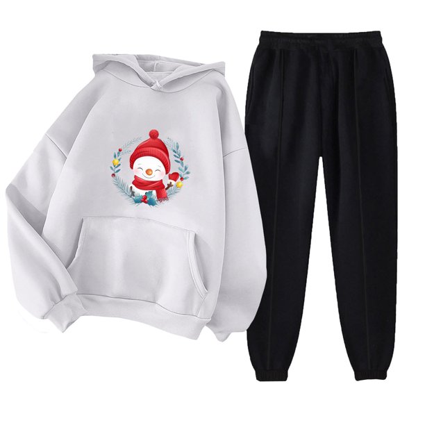 Puntoco Sudadera con capucha para mujer, sudadera con bolsillo de manga larga, pantalones de moda para mujer, conjunto de sudadera con estampado navideño, liquidación Puntoco Puntoco-373