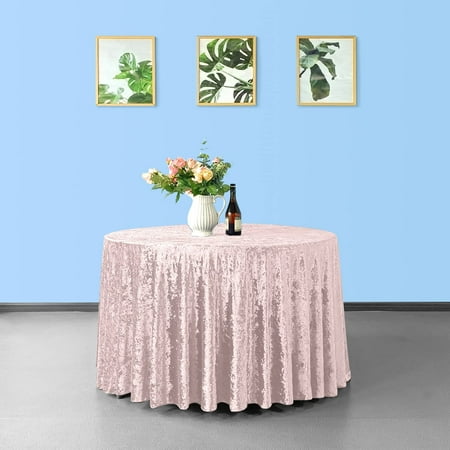 

Trimming Shop 120in Crushed Velvet Round Table Cover Glitz Fabric Rose pink Tablecloth 5pcs