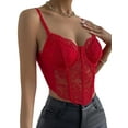 thumbnail image 4 of QAFOPEH Womens Lace Mesh Spaghetti Strap Corset Crop Top, 4 of 7
