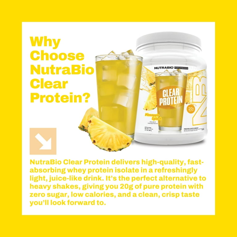 NutraBio Clear Whey Protein Powder Supplement - Pineapple Splash