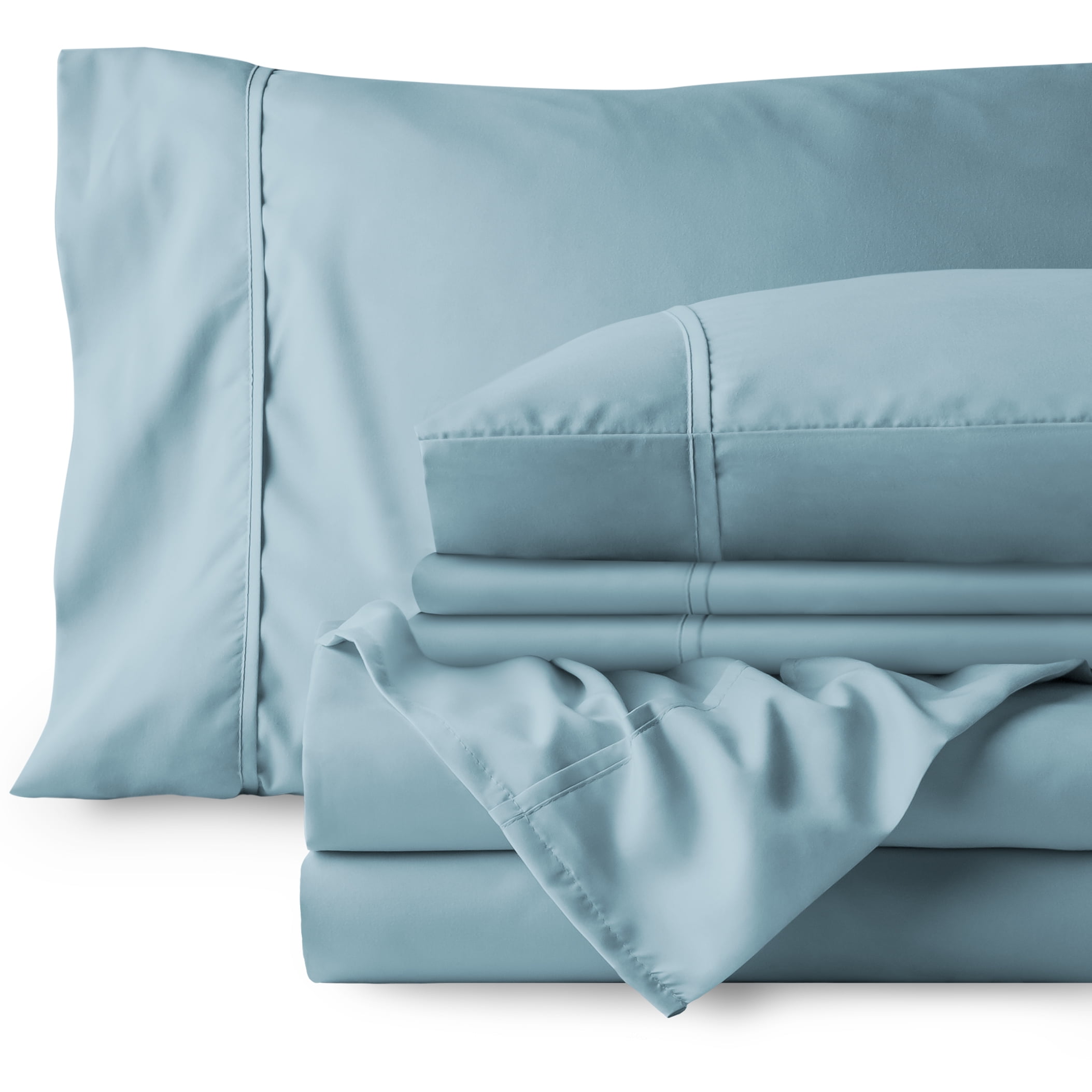Bare Home 6 Piece Sheet Set, Microfiber, 2 Extra Pillowcases, Cal King, Light Blue