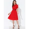 thumbnail image 2 of DARING DIVA Peter Pan Collar Tie Neck Elegant Floral Dress with Belt S Red, 2 of 6