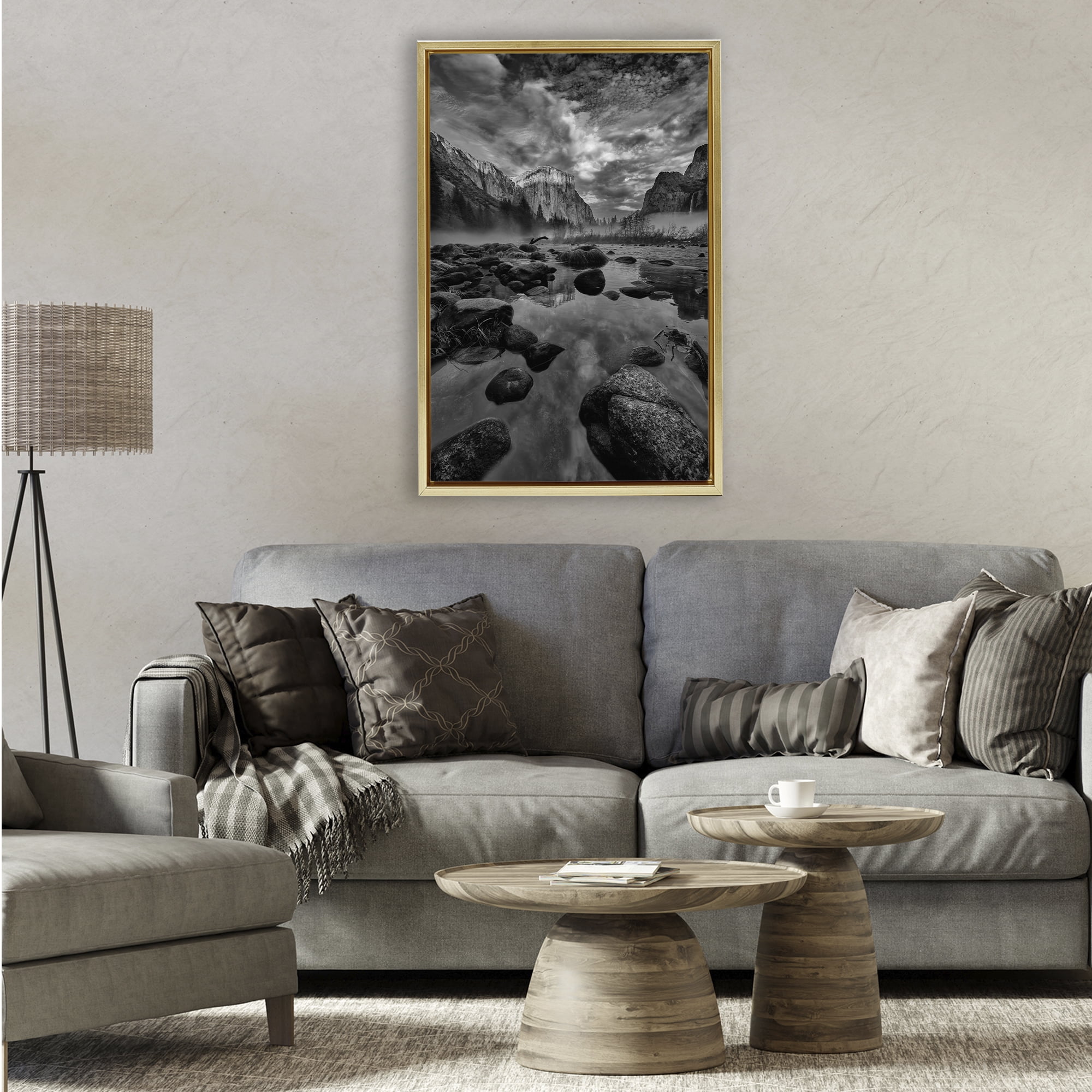 Stupell Industries Morning in Yosemite Valley Gold Framed Floater Canvas Wall Art, design by Jon Evan