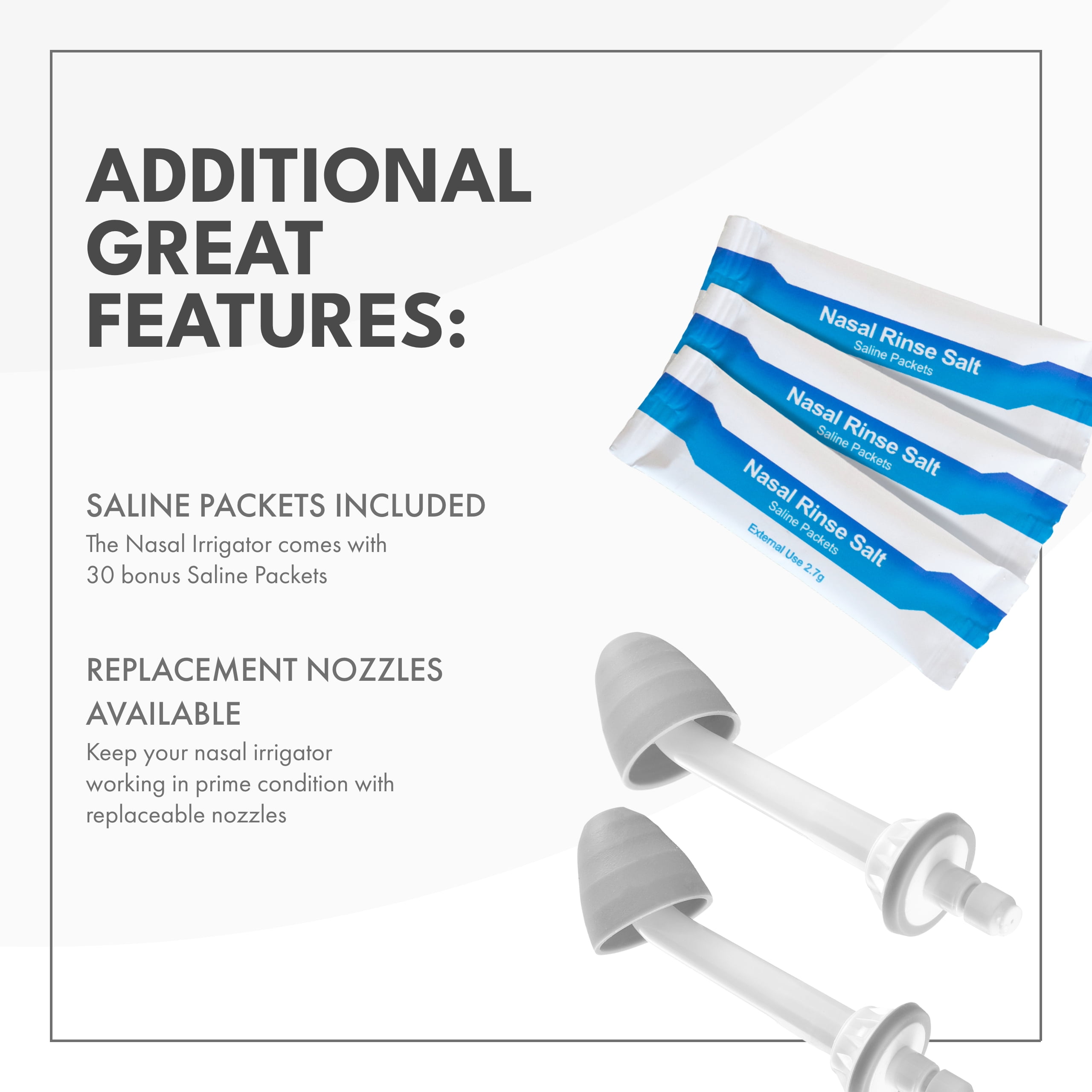 ToiletTree Products Nasal Irrigator with Bonus 30 Saline Packets, Nose Cleaner Nasal Irrigation System, 3 Pressure Settings