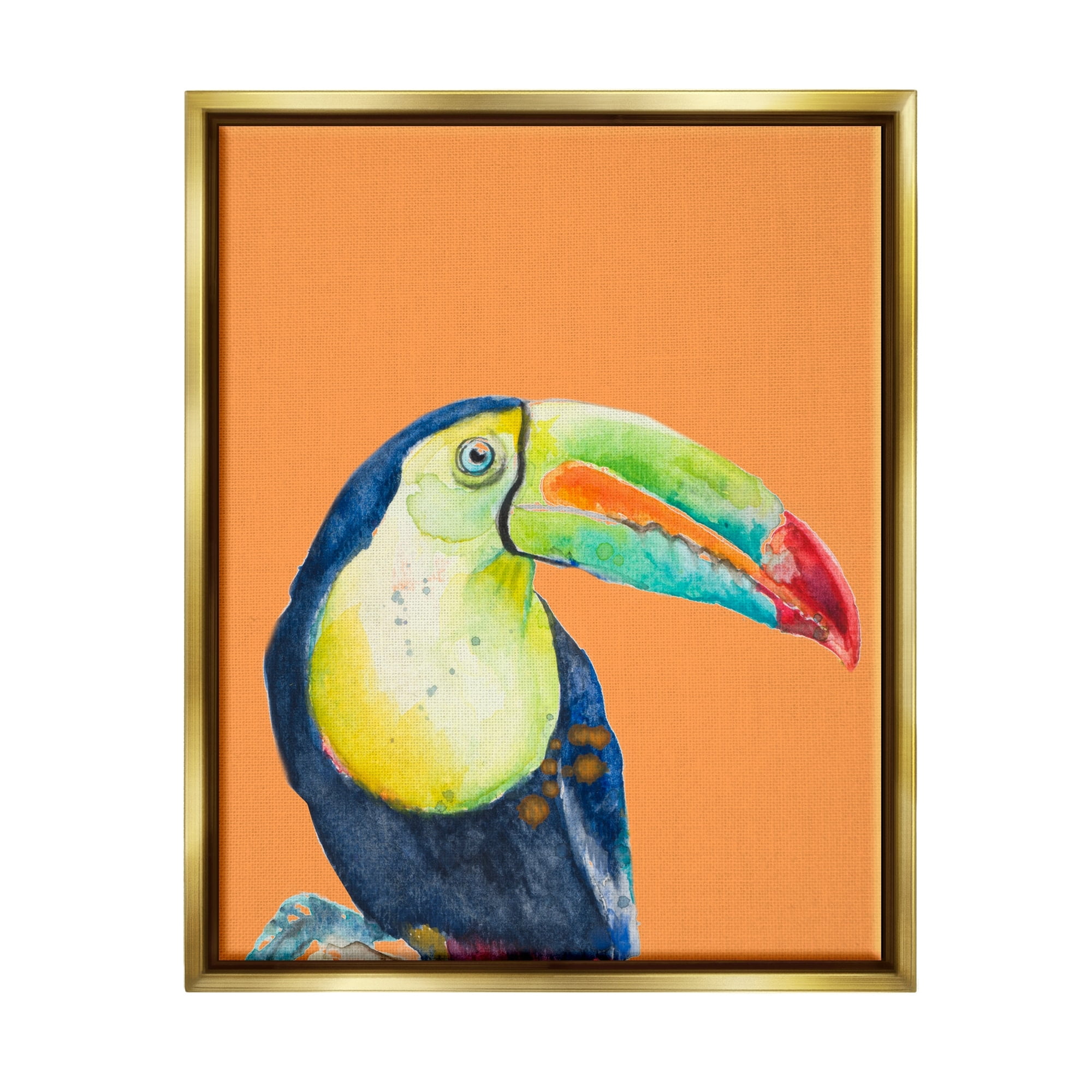 Stupell Industries Tropical Toucan Portrait Vivid Beak Rainforest Bird Graphic Art Metallic Gold Floating Framed Canvas Print Wall Art, Design by Patricia Pinto