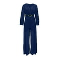 thumbnail image 7 of Jumpsuit Women Long Sleeve Sparkly Jumper V Neck Belted Wide Leg Pants Sets Evening Jumpsuit,Blue Polyester Jumpsuit For Women L, 7 of 7