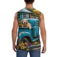 thumbnail image 4 of Fotbe Vintage Pickup Sunflower Dog Men's Camiseta sin Mangas Estampada para Hombres, Playera Casual para Gimnasio, Entrenamiento, Playa-X-Large, 4 of 7