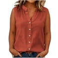 thumbnail image 2 of Women's Plus Size Linen V Neck Sleeveless Button Down Casual Blouse, 2 of 5