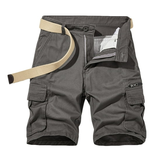 HOOMEUMY Men's Summer Cargo Shorts Cotton Loose Fit Multi-Pockets Straight Leg Work Shorts with Belt Gray 8
