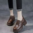 thumbnail image 5 of KIJBLAE Clearance 2024 Women's Brogue Shoes Platform Loafers Oxford Shoes Chunky Heel Lace Up Round Toe Brown Comfortable Leather Retro Ladies Footwear Brown 39, 5 of 6