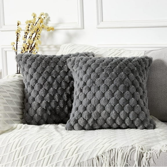 Pack of 2 Super Soft Cozy Decorative Throw Pillow Covers Fuzzy Plush Faux Fur Luxury Cushion Cover Pillowcase for Sofa Couch Bed Livingroom