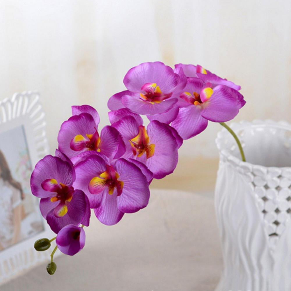 7 Heads Purple Artificial Phalaenopsis Flower Real Touch Butterfly