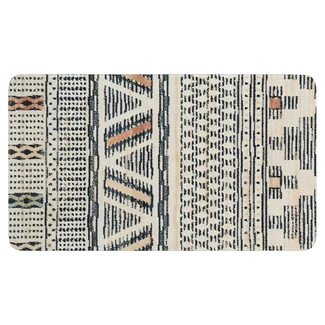 Farmhouse-Style Absorbent Boho Small Rug - 30x17 Non-Slip Black/White Geometric Throw Rug Door Mat for Living Room Bedroom Kitchen or Entryway